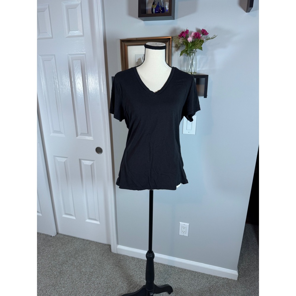 Quince Womens Capsule Black V-Neck T-Shirt Cotton Modal Blend Size L